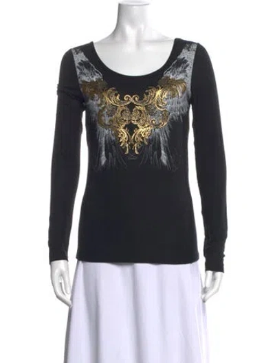 Pre-owned Just Cavalli Graphic Print Scoop Neck Top In Black