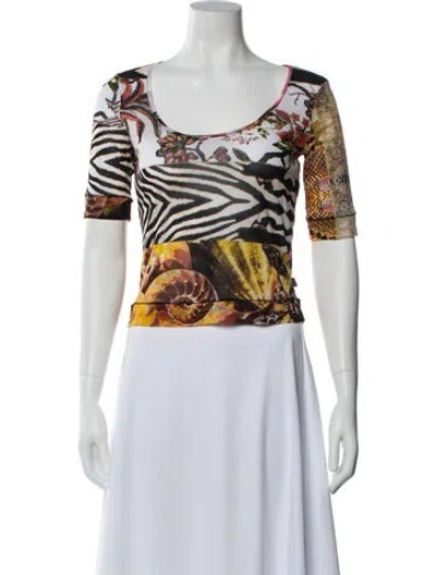 Pre-owned Just Cavalli Graphic Print Scoop Neck Top In Multi
