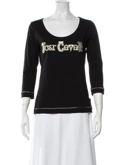 Pre-owned Just Cavalli Graphic Print Scoop Neck T-shirt In Black