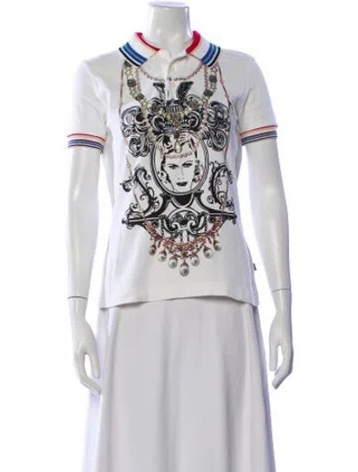 Pre-owned Just Cavalli Graphic Print Short Sleeve Polo In White