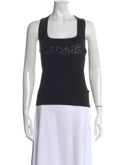 Pre-owned Just Cavalli Graphic Print Square Neckline Top In Black