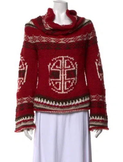 Pre-owned Just Cavalli Graphic Print Turtleneck Sweater In Red