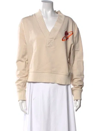 Pre-owned Just Cavalli Graphic Print V-neck Sweatshirt In Neutrals