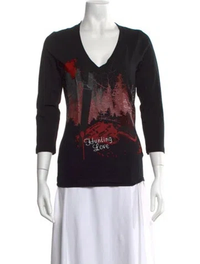 Pre-owned Just Cavalli Graphic Print V-neck T-shirt In Black