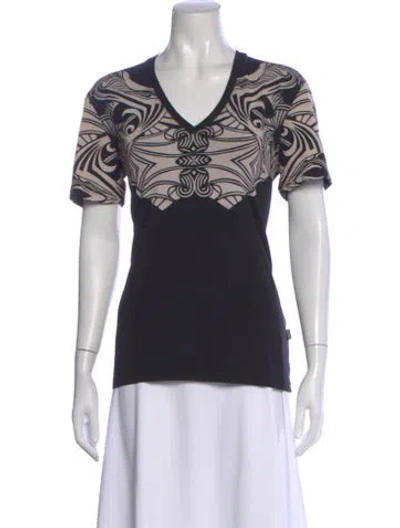 Pre-owned Just Cavalli Graphic Print V-neck T-shirt In Black