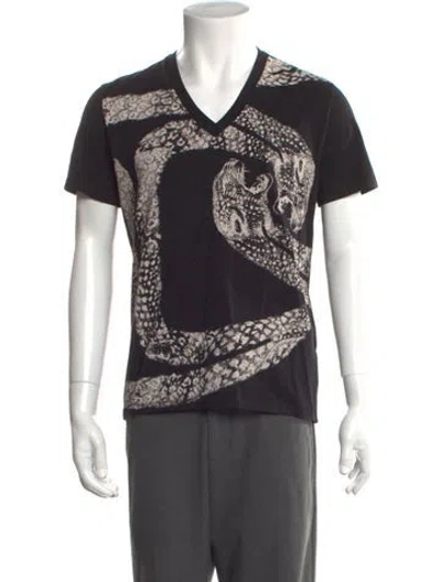 Pre-owned Just Cavalli Graphic Print V-neck T-shirt In Black