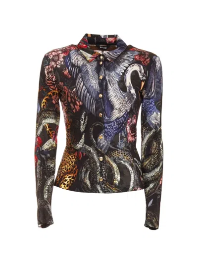 Just Cavalli Graphic-print Button-up Shirt In Multi