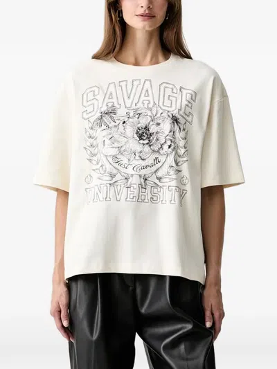 Just Cavalli Graphic-print Drop-shoulder T-shirt In White