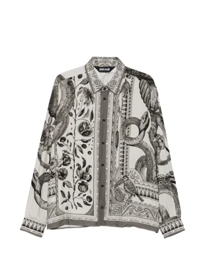 Just Cavalli Graphic-print Long-sleeve Shirt In Gray