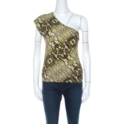 Just Cavalli Green Cotton Animal Print One Shoulder Top