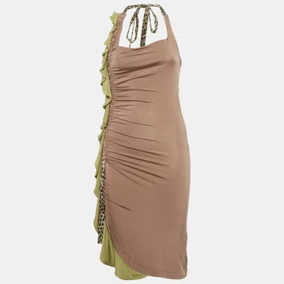 Pre-owned Just Cavalli Green Jersey Side Draped Tie Neck Dress M