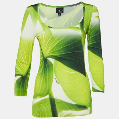 Pre-owned Just Cavalli Green Leaf Print Jersey Scoop Neck Top S