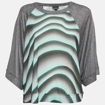 Just Cavalli Green Printed Jersey And Lurex T-shirt In Gray