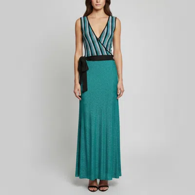 Pre-owned Just Cavalli Green Striped Lurex Knit Surplice Maxi Dress M