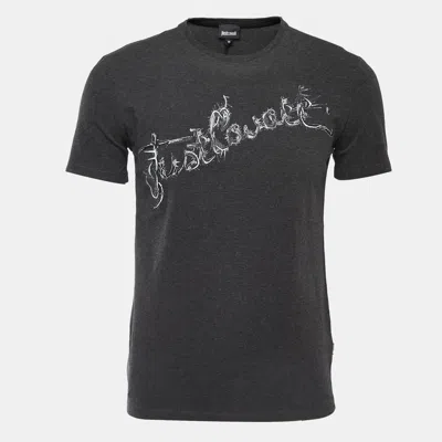 Pre-owned Just Cavalli Grey Logo Print Cotton Crew Neck Half Sleeve T-shirt M
