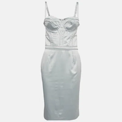 Pre-owned Just Cavalli Grey Satin Corset Midi Dress M