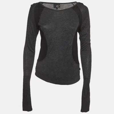 Pre-owned Just Cavalli Grey/black Jersey Long Sleeve Top L