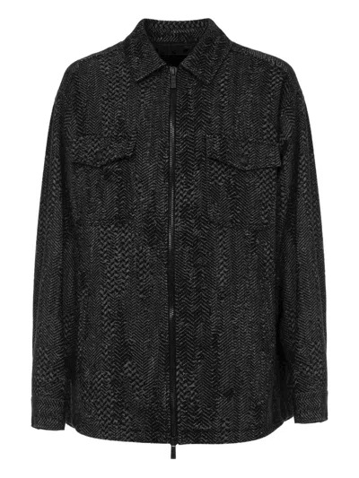 Just Cavalli Herringbone Zip-front Jacket In Gray