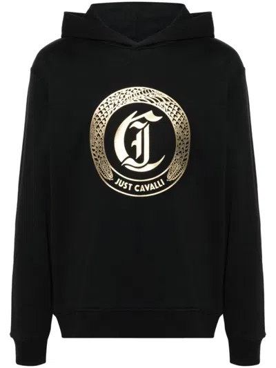 Just Cavalli Hooded Sweatshirt With Signature Logo And Premium Fabric Finish In Black