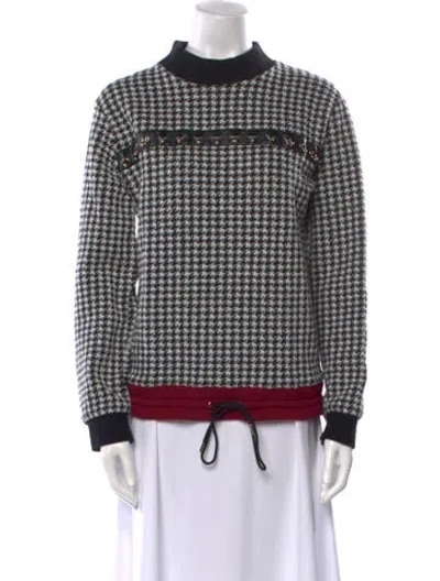 Pre-owned Just Cavalli Houndstooth Print Mock Neck Sweater In Black