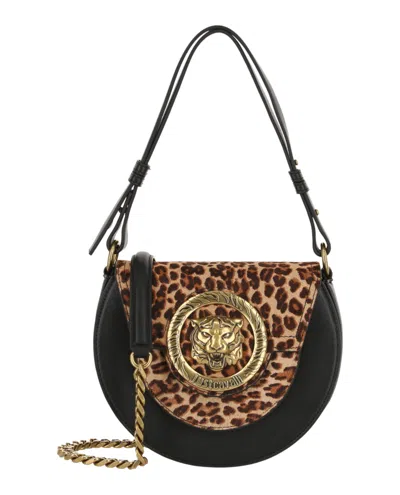 Just Cavalli Icon Leather Shoulder Bag In Brown