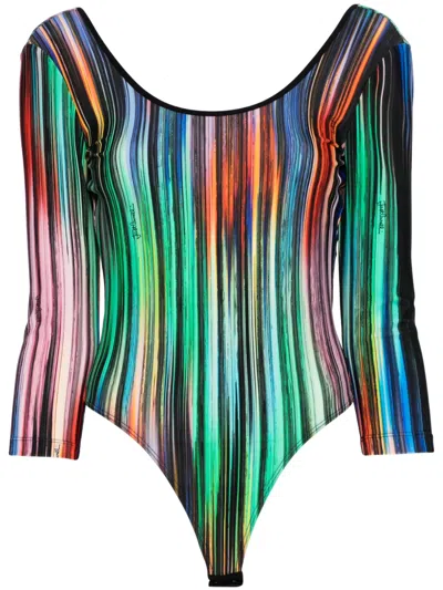 Just Cavalli Ikat-print Bodysuit In Blue