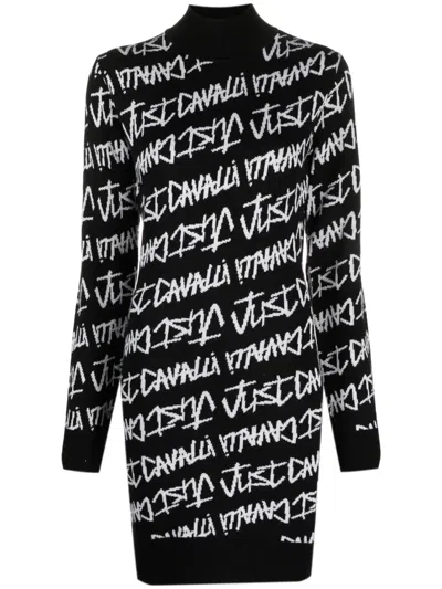 Just Cavalli Strickkleid Mit Intarsien-logo In Black
