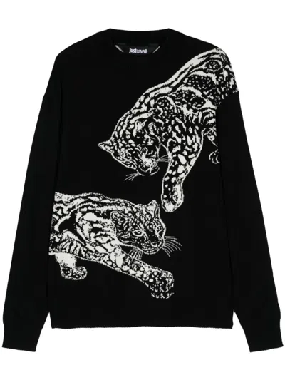 Just Cavalli Tiger Intarsia Sweater In Black