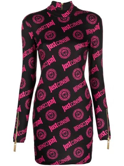 Just Cavalli Jacquard Logo-motif Mini Dress In Black