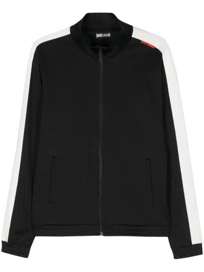 Just Cavalli Jacquard-logo Motif Zipped Sweatshirt In Black