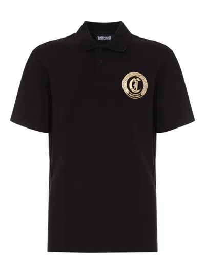 Just Cavalli Jc Monogram Polo Shirt In Black