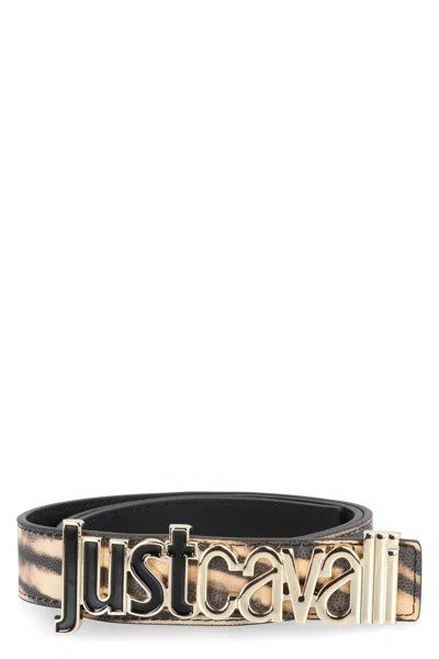 Just Cavalli Jc Patent Leather Belt Printed Leather Belt In Brown