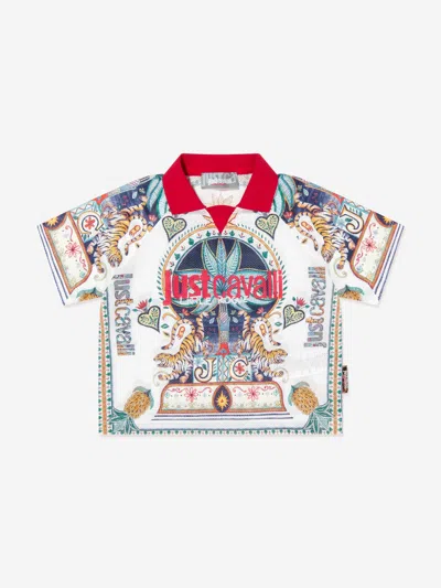 Just Cavalli Kids Palm Ungrix Polo Shirt In Multi