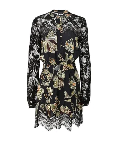 Just Cavalli Lace Long-sleeved Dress In Black
