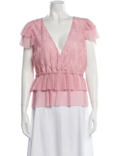 Pre-owned Just Cavalli Lace Pattern V-neck Blouse In Pink