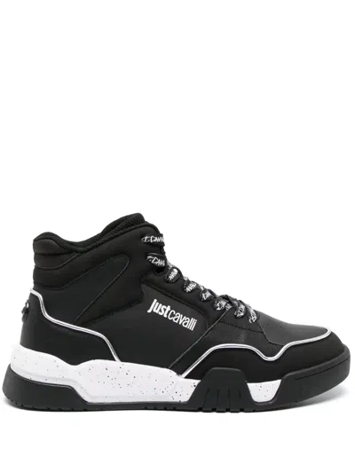 Just Cavalli Lace-up Panelled Sneakers In Black