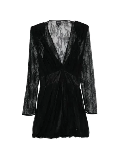 Just Cavalli Lace V-neck Mini Dress In Black