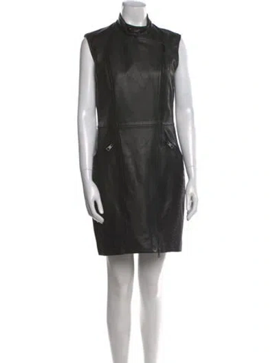 Pre-owned Just Cavalli Lamb Leather Mini Dress In Black