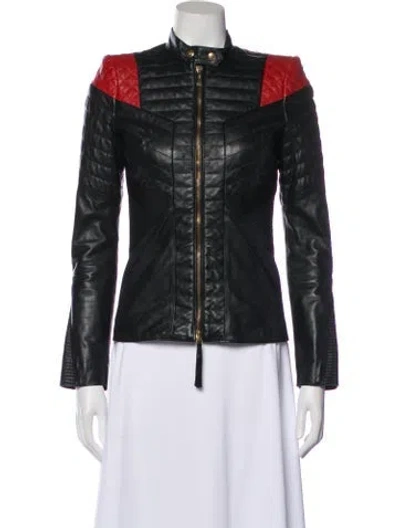 Pre-owned Just Cavalli Lamb Leather Printed Evening Jacket In Black