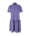 Just Cavalli Lapel Lace Carved Short-sleeved Dress In Blue