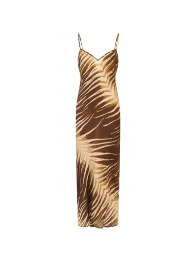 Just Cavalli Leaf-print Dress In Brown