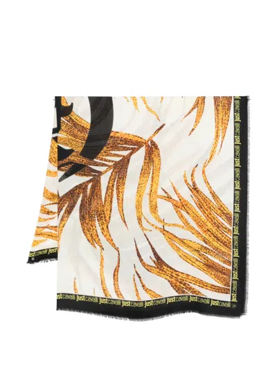 Just Cavalli Leaf Print Scarf In White