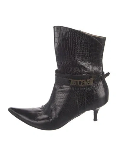 Pre-owned Just Cavalli Leather Animal Print Boots In Black