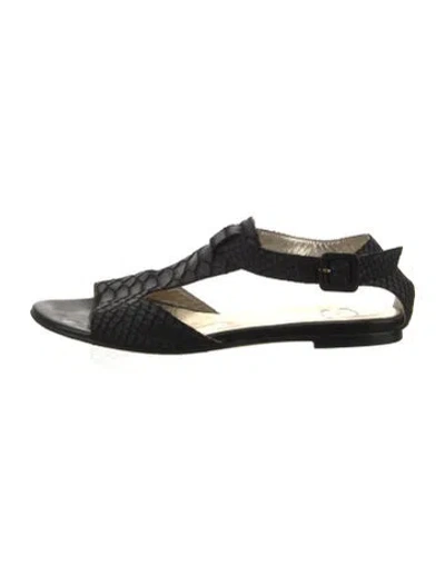 Pre-owned Just Cavalli Leather Animal Print T-strap Sandals In Black