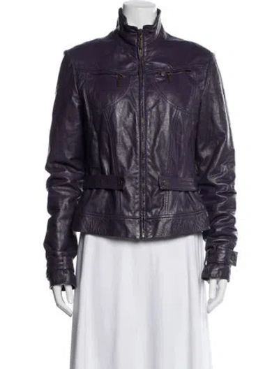 Pre-owned Just Cavalli Leather Biker Jacket In Blue