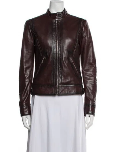 Pre-owned Just Cavalli Leather Biker Jacket In Brown
