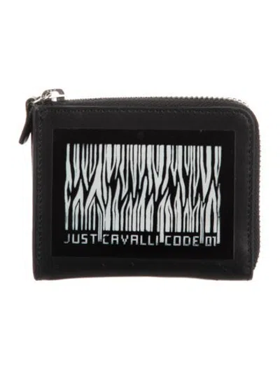 Pre-owned Just Cavalli Leather Graphic Print Compact Wallet In Black