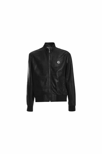 Just Cavalli Leather Jacket In Black