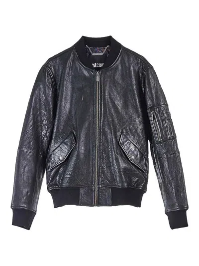 Just Cavalli Leather Jacket In Black