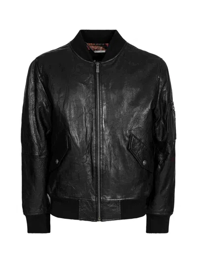 Just Cavalli Leather Jacket In Black